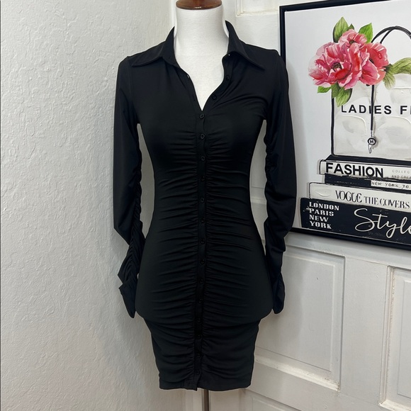 LEAU Berlin Black Button Up Mini Dress Size XS